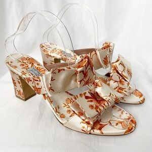 Johanna Ortiz x Tabitha Simmons Floral Satin Bow Open Toe Sandals Cocktail Party